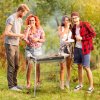 Outsunny Portable Charcoal Barbecue BBQ Grill with Griddle Plate, Easy Assembly, Stainless Steel Cooker with Seasoning Baskets, Storage Shelves and Hooks for Camping Picnic Hiking Garden Party