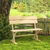 Outsunny 2 Seater Wooden Garden Bench, Fir Wood Outdoor Bench, Garden Loveseat with Slatted Seat, Sloping Back and Wide Feet for Patio, Park, Natural Wood Finish