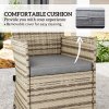Outsunny 4 Seater Garden Dining Set with Cushions, Double Layer Table with Wood-like Slat Top, PE Rattan Garden Furniture Set, Outdoor Dining Table and Chairs for Patio, Balcony, Grey