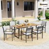 Outsunny Garden Table with Parasol Hole, 175 x 80 cm Rectangle Outdoor Dining Table for 6 with 5 cm Parasol Hole and Wood Slatted Top for Balcony, Terrace, Brown