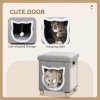 PawHut Cat House Cave, Cat Bed Cube with Scratching Pad, Soft Detachable & Washable Cushion, Toy Ball, for Indoor Kittens, Grey