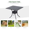 Outsunny 90 x 90cm Square Garden Dining Table with 46.5mm Dia. Umbrella Hole, Cast Aluminium Outdoor Dining Table, Grid Motif Outdoor Table for Garden, Patio, Porch, Black