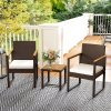 Outsunny 3-Piece Rattan Bistro Set, Patio Table and Chairs Set with Removable Cushions, Rattan Conversation Set with Acacia Wood Table & Adjustable Foot Pads for Garden Balcony, White