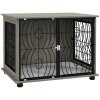 PawHut Dog Crate Furniture, Dog Cage End Table with Large Top, Soft Washable Cushion, Lockable Front Door, Wire Mesh Ventilation, Indoor Pet Crate for Medium Sized, 80 x 56 x 63cm - Grey wood effect