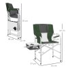 Outsunny Aluminium Directors Chair, Folding Camping Chair for Adults with Side Table, Cup Holder, Cooler Bag and Pocket, Up to 120 kg, Green