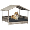 PawHut Wicker Dog Bed, Elevated Rattan Dog House with Removable Cushion and Canopy, for Small and Medium Dogs, 98 x 69 x 70cm - Dark Grey