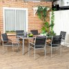 Outsunny 7 Piece Garden Dining Set, Outdoor Table and 6 Stackable Chairs, Steel Frame, Tempered Glass Top Table, Mesh Seats, Black