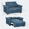 HOMCOM Pull Out Sofa Bed, Fabric 2 Seater Click Clack Sofa Bed Settee with 2 Pocket Springs, Convertible Sofa Couch with Pillows and Side Pockets for Living Room, Home Office, Blue