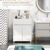 kleankin High Gloss Bathroom Cabinet, Free Standing Storage Cupboard with Drawer and Adjustable Shelf, White