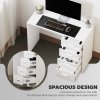 HOMCOM Computer Desk with Drawers, Dressing Table, High Gloss Home Office Writing Workstation, White