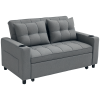 HOMCOM 2 Seater Sofa Bed, Convertible Pull Out Sofa Bed with Adjustable Backrest, Cup Holders and Pillows, Click Clack Settee for Living Room, Bedroom, Guest Room, Charcoal Grey
