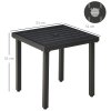 Outsunny Garden Side Table, 51x51cm Square Patio Coffee Table with Umbrella Hole, End Table with Steel Frame for Balcony, Black