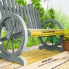 Outsunny 2 Seater Garden Bench, Comfortable Fir Wood Love Chair with Wagon Wheel-Shaped Armrests, Outdoor Adirondack Wooden Loveseats, Grey