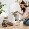 PawHut Stainless Steel Litter Box with Lid, Large Hooded Cat Litter Tray with Flip Cover, Metal Scoop, Deodoriser Bag, Non-Sticky, Odour Control and Easy Clean, White