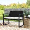 Outsunny 2 Seater Rattan Garden Bench, Outdoor Bench with Cushion, PE Wicker Garden Loveseat with Armrests, Galvanised Steel Frame for Patio, Park, Black