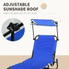 Outsunny 2 Piece Folding Sun Loungers with Canopy, Adjustable Recliner Garden Chairs with Side Pocket, Steel Frame and Breathable Mesh for Outdoor, Pool, Beach, Garden, Blue