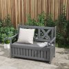 Outsunny Wood Garden Bench 2 Seater Storage Chest Patio Seating Chair with High Back and Armrest, Charcoal Grey