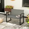 Outsunny 2 Seater Rattan Garden Bench, Outdoor Bench with Cushion, PE Wicker Garden Loveseat with Armrests, Galvanised Steel Frame for Patio, Park, Dark Grey
