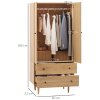 HOMCOM 2 Door Wardrobe with 2 Drawers, Hanging Rail, Anti-tipping Design for Bedroom Clothes Storage Organiser, Natural Wood Colour