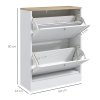 HOMCOM Slim Shoe Storage Cabinet for Hallway, Modern Narrow Shoe Cabinet with 2 Flip Drawers and Adjustable Shelves for 12 Pairs of Shoes, White