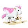 HOMCOM Kids Rocking Horse Unicorn Wooden Plush Ride On Chair Toy with Music 1.5-3 Years