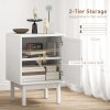 HOMCOM Rattan Bedside Table, Boho Bedside Cabinet with Adjustable Shelf and Solid Wood Legs, Side Table for Living Room, Bedroom