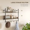 HOMCOM Floating Shelves, 80CM Wall Mounted Shelf with 4 Hooks, Rustic Wood Display Shelf for Living Room, Entryway, Bedroom, Grey