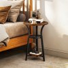 HOMCOM Small Round Side Table for Narrow Space, 3-Tier End Table with Storage Shelves, Industrial Nightstand for Living Room, Bedroom, Rustic Brown