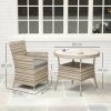 Outsunny 4 Seater Garden Dining Set with Cushions, Double Layer Table with Wood-like Slat Top, PE Rattan Garden Furniture Set, Outdoor Dining Table and Chairs for Patio, Balcony, Grey