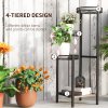 Outsunny 4 Tiered Plant Stand, Tall Metal Plant Shelf, Corner Plant Holder Display Rack for Living Room, Balcony, Garden, Patio
