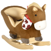 HOMCOM Kids Rocking Horse Plush Ride On Horse with Safety Belt, Realistic Sounds, Foot Pedals for Toddlers Aged 18-36 Months - Brown