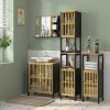 HOMCOM Under Sink Bathroom Cabinet, Bamboo Sink Storage Cabinet, Bathroom Vanity Unit with 2 Slat Doors, Adjustable Shelf and U-Shape Slot for Pipe Fit