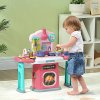 AIYAPLAY Toy Kitchen, 45-Piece Kids Kitchen with Rotating Side Tables, Toddler Pretend Role Play Kitchen with Light, Sounds, Spray Effect for Ages 3-6 Years, Pink