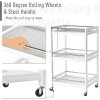 HOMCOM 3-Tier Home Trolley Kitchen Storage Cart w/ Steel Bars 4 Universal Wheels Rolling Unit Organiser Living Room White