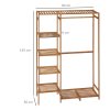 HOMCOM Bamboo Clothes Rail for Bedroom, Garment Rack with 6-Tier Storage Shelf and Hanging Rod, Clothes Rack for Living Room, Entryway, Natural Wood Effect