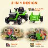 AIYAPLAY Ride on Tractor with Trailer, 12V Electric Vehicle with Remote Control, Ride on Car for Kids with Music, Shifter, Start-Up Sound for Ages 3-8 Years, Green