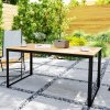 Outsunny Garden Table for 6 People, 160 x 80 x 75 cm Rectangle Outdoor Dining Table with Slatted Top, Metal Frame, for Balcony, Deck, Teak
