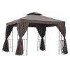 Outsunny 3 x 3 m Garden Gazebo Double-Roof Marquee Patio Wedding Party Tent Canopy Shelter with Sidewalls (Brown)