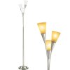 HOMCOM 3-Light Upright Floor Lamps for Living Room, Modern Standing Lamp for Bedroom with Steel Base, Bulb not Included, Silver