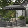 Outsunny 2.5m Cantilever Parasol with Easy Lever, Square Double Top Garden Parasol Umbrella with Ruffles and Cross Base, Overhanging Outdoor Sun Shades, Dark Grey