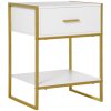 HOMCOM Bedside Table with Storage Drawer and Open Shelf, Modern Nightstand, Side Table with Metal Frame for Bedroom, Living Room, White