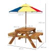 Outsunny Kids Picnic Table 3 in 1 Sand Pit Table Wooden Garden Furniture Bench Sand and Water Pit, with Removable Parasol, for Ages 3-6 Years Outdoor