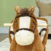 AIYAPLAY Kids Rocking Horse, Plush Ride on Horse, with Sound, Wood Base, Seat Safety Belt, for Ages 18-36 Months, Brown