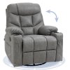 HOMCOM Recliner Armchair, Swivel PU Leather Manual Reclining Chair with Adjustable Leg Rest, Drink Holders, Side Pockets, Rocker Chair for Home Living Room, Light Grey