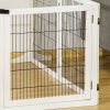 PawHut Freestanding Pet Gate, 6 Panel Foldable Playpen, Wooden Dog Gate with 2 Support Feet, for Stairs, Doorway - White