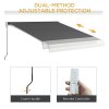 Outsunny 3 x 2.5m Electric or Manual Retractable Awning, Half Cassette, with Remote Controller, Manual Crank Handle and Aluminium Frame, Sun Canopies for Patio Deck Door Window, Grey