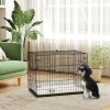 PawHut Dog Crate, Folding Metal Dog Cage with Two Doors, Tray, Soft Cushion, for Small Dogs, 76 x 53 x 60 cm, Black