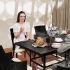 Outsunny 6 Seater Rattan Dining Set with Cushions, Garden Furniture Set with Armchairs, Rectangle Slatted Table Top, Steel Frame, Parasol Hole, Wicker Outdoor Furniture for Patio, Balcony, Cream White