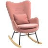 HOMCOM Velvet Rocking Chair with Lumbar Pillow, Rocker Armchair with Metal Legs and Wood Base for Living Room, Bedroom, Pink