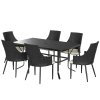Outsunny 6 Seater Rattan Dining Set with Cushions, Garden Furniture Set with Armchairs, Rectangle Slatted Table Top, Steel Frame, Parasol Hole, Wicker Outdoor Furniture for Patio, Balcony, Cream White